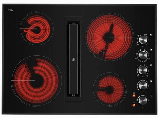 30 INCH JennAir JED3430GB Electric DOWNDRAFT Cooktop * NEW Open Box Ceramic Glass Surface , Dual Choice Element JX3 Downdraft Ventilation System Dura Finish Glass Protection Die-Cast Metal Knobs , ADA , Prop 65 UL Listed , Black