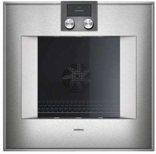 24 INCH Gaggenau 400 Series BO451611 Single Electric Wall Oven * New Open Box *  3.2 cu. ft. Convection Oven,  Pyrolytic Self-Cleaning, Meat Probe, Star-K Certified Sabbath Mode Handleless Side Swing Door , Left Hinge .
