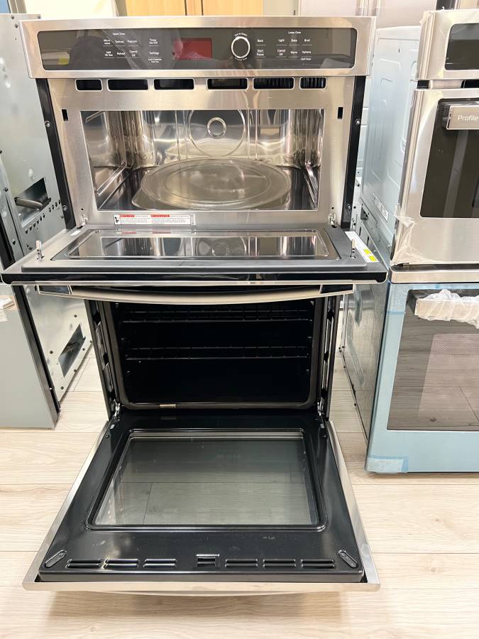 27 INCH GE JK3800SHASS Combination Microwave Wall Oven New Open Box * Built In ,  Sensor Cooking Controls , Bake Element , Broil Element,  Glass Touch Controls , GE Fits Guaranteed !  Self Clean with Steam , Stainless Steel .
