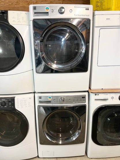 27 Inch Kenmore Elite Front Load Washer Dryer Set Steam White, Used Condition