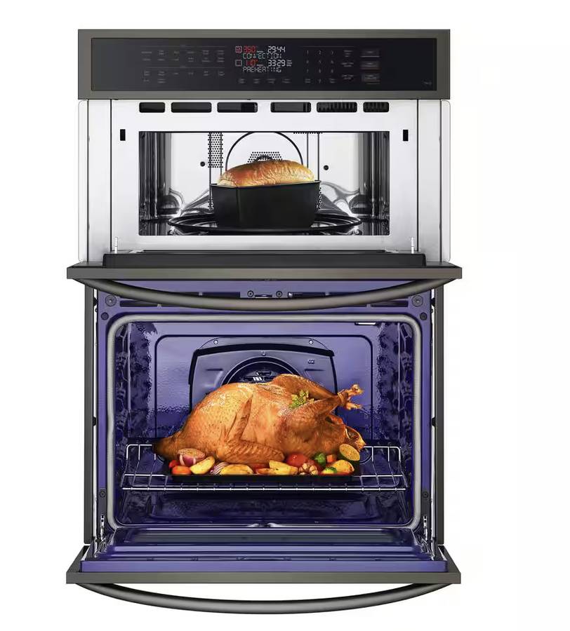 30 INCH LG WCEP6423D Built-In Microwave Wall Oven Combo Black Smart Combination Wall Oven ,  Microwave , 6.4 Cu Ft , True Convection , AIR FRY , Thin Q ,  Smooth Touch Glass Controls , Sabbath Mode , Print Proof Black Stainless Steel . * New Open Box *