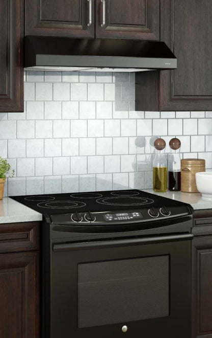 30 INCH Broan Glacier BCSEK130BL Black Under Cabinet Range Hood * New Open Box 2 Speed ,  250 CFM Blower , Rocker Switch Control , LED Lighting , Open Mesh Filters, EZ1 System, ADA  , HVI-2100 , Energy Star , Black .