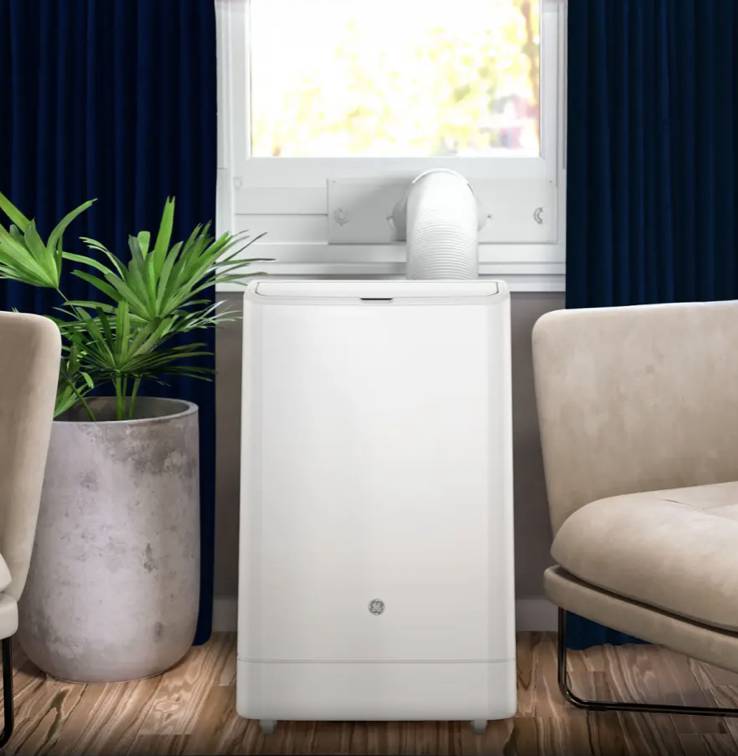 GE 450 Sq. Ft. 10,400 BTU Smart Portable Air Conditioner White * New Open Box * 3 in 1 Portable Air , Wi-Fi , Auto Evaporation , Remote Control , LED Controls , 24 Hr Timer , Continuous Fan , Window Installation Kit ,