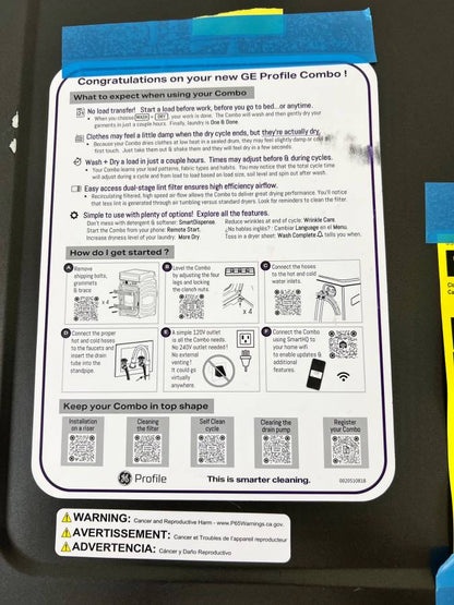 28 INCH GE Profile PFQ97HSPVDS Front Load Washer Dryer Combo * NEW ** 4.8 Cu Ft , Energy Star , Ventless Heat Pump Dryer, 110V outlet, ADA, Carbon Graphite.