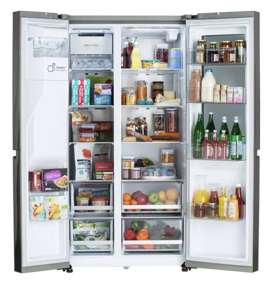 36 INCH LG LRSOS2706S Side by Side Refrigerator  Freestanding Smart  27.1 Cu. Ft.,  Edge-to-Edge Insta View, Dual Ice Maker, UV nano Dispenser,&nbsp; Cool Guard Panel, ADA Compliant, ENERGY STAR  Print Proof Stainless Steel  * New Open Box *