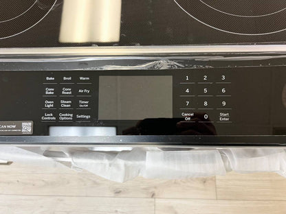 30 Inch GE Profile PSS93YP9FS Slide-In Electric Range New Open Box * 5.3 Cu Ft True Convection Oven , Storage Drawer ,  100 Warming Zone , Steam Clean , Wi-Fi ,  Adjustable Oven Racks ,  Fingerprint Resistant Stainless Steel .