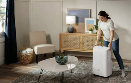 GE 450 Sq. Ft. 10,400 BTU Smart Portable Air Conditioner White * New Open Box * 3 in 1 Portable Air , Wi-Fi , Auto Evaporation , Remote Control , LED Controls , 24 Hr Timer , Continuous Fan , Window Installation Kit ,