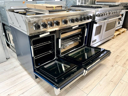 48 INCH Viking 5 Series  VDR5486GSB Freestanding Professional Dual Fuel Range 6 Sealed Burners, Double Oven, 7.3 Cu. Ft. Total Capacity, Self-Clean, Vari Simmer Sure Spark Ignition, Griddle Slate Blue, Natural Gas , New Open Box
