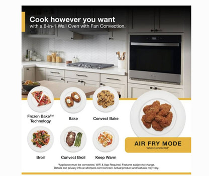 27 INCH Whirlpool WOES5027LW Single Wall Convection Oven, * New Open Box *  4.3 cu. ft. Fan Convection Oven, Steam Clean, Frozen Bake, Air Fry, Rapid Preheat, WiFi, ADA Compliant, Star K, White