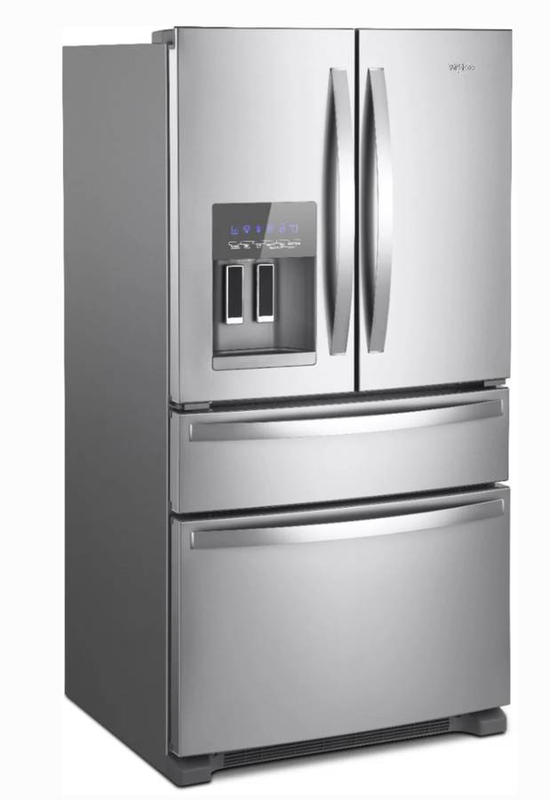 36 INCH Whirlpool WRMF3636RZ 4-Door French Door Refrigerator * NEW Open Box * 27.8 CU Ft , Gallon Door Bins, Crispers ,  Dual Ice Maker  PurePour Water Filter , PureAir Ultra II Air Filter , Energy Star Certified , Stainless Steel .