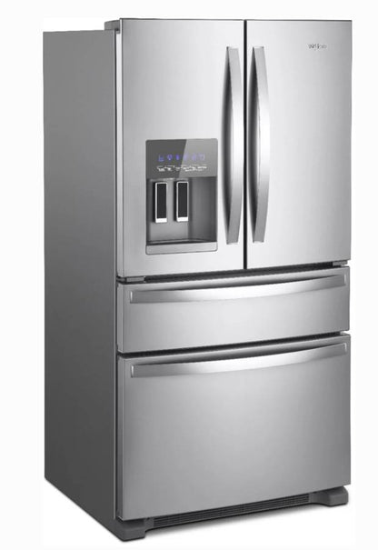 36 INCH Whirlpool WRMF3636RZ 4-Door French Door Refrigerator * NEW Open Box * 27.8 CU Ft , Gallon Door Bins, Crispers ,  Dual Ice Maker  PurePour Water Filter , PureAir Ultra II Air Filter , Energy Star Certified , Stainless Steel .