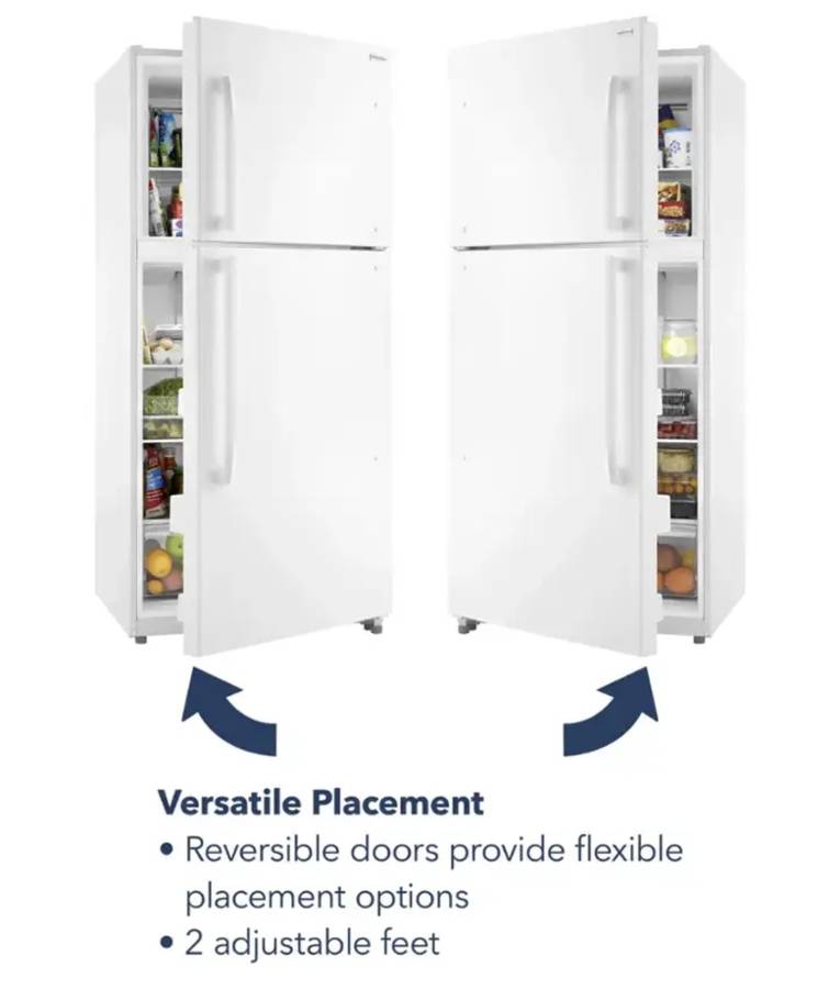 30 INCH  Insignia NS-RTM18WHD2 Top Freezer White Refrigerator 18 Cu Ft  * New Open Box *