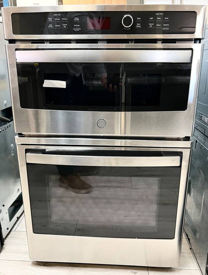 27 INCH GE JK3800SHASS Combination Microwave Wall Oven New Open Box * Built In ,  Sensor Cooking Controls , Bake Element , Broil Element,  Glass Touch Controls , GE Fits Guaranteed !  Self Clean with Steam , Stainless Steel .