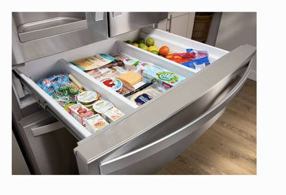 36 INCH Whirlpool WRMF3636RZ 4-Door French Door Refrigerator * NEW Open Box * 27.8 CU Ft , Gallon Door Bins, Crispers ,  Dual Ice Maker  PurePour Water Filter , PureAir Ultra II Air Filter , Energy Star Certified , Stainless Steel .