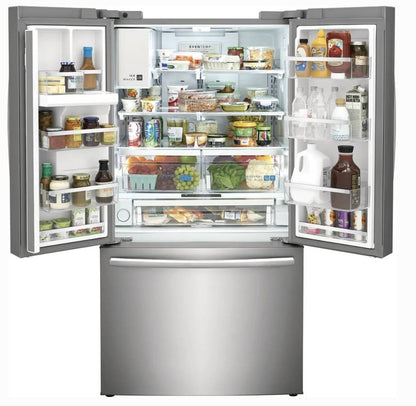 36 INCH Frigidaire GRFS2853AFA French Door Refrigerator * New Open Box 27.8 CU Ft , Gallon Door Bins, Crispers , Dual Ice Maker , PurePour Water Filter ,  PureAir Ultra II Air Filter , Energy Star Certified , Stainless Steel .