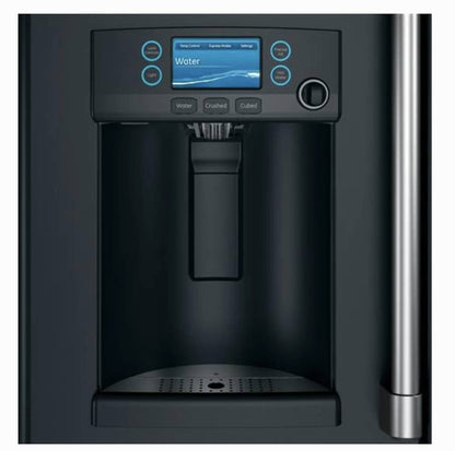 36 Inch GE Cafe CYE22TP3MJD1 Counter Depth French Door Refrigerator * New Open Box * Smart Refrigerator  22.2 Cu. Ft., Precise Fill, TwinChill Evaporators, Wi-Fi, Hot Water Dispenser, ADA  ENERGY STAR,Matte Black  Brushed Stainless Handles