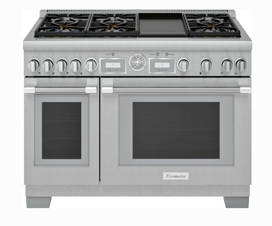48 INCH Thermador Pro Grand Professional Series PRG486WDG * NEW * 6 Sealed Burners, Double Oven, 8.2 cu. ft. Total Capacity, Continuous Grates, Self-Clean, Non-Stick Griddle , Stainless Steel