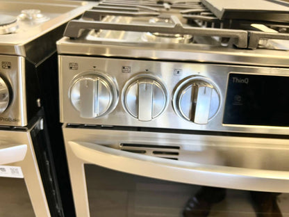 30 INCH LG LTGL6937F Slide-In Gas Range 5 Burners, Double Oven. * New Open Box ProBake Convection, Air Fry, EasyClean,  SmoothTouch Glass Controls, WideView Window, Wi-Fi Connectivity,  ThinQ Technology , UltraHeat Burner Print Proof Stainless Steel .