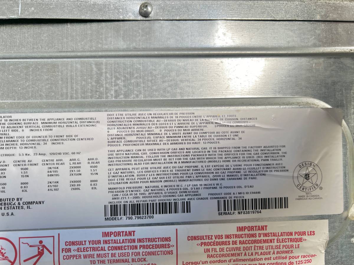 36 INCH Kenmore Professional 79079623700 , Dual Fuel Gas Range, 6 Sealed Burners , Convection Oven, in Stainless Steel , 220V