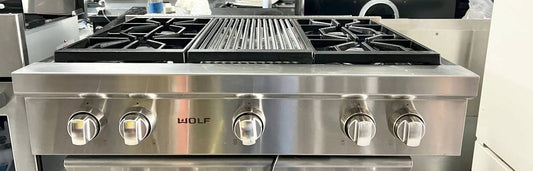 36 INCH Wolf SRT364C Gas Rangetop 4 Burner with Grill in Stainless Steel , Used Condition