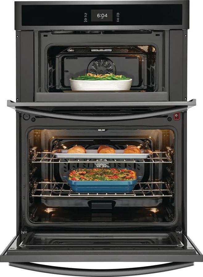 30 Inch Frigidaire GCWM3067AD Combination Electric Wall Oven Air Fry, 7.0 Cu. Ft. , Convection Oven, Steam and Self Clean, Slow Cook, Steam Bake, Microwave Oven Combo, Black Stainless Steel * New Open Box *