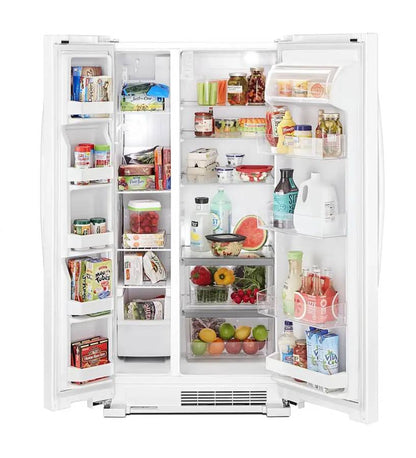33 INCH Whirlpool WRS312SNHW Side by Side Refrigerator White * NEW *  Freestanding  21.72 Cu. Ft. , Adjustable Gallon Door Bins, LED Interior Lighting, Hidden Hinges, Frameless Glass Shelves,  Optional Icemaker, White .