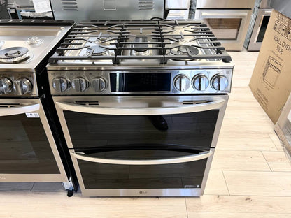 30 INCH LG LTGL6937F Slide-In Gas Range 5 Burners, Double Oven. * New Open Box ProBake Convection, Air Fry, EasyClean,  SmoothTouch Glass Controls, WideView Window, Wi-Fi Connectivity,  ThinQ Technology , UltraHeat Burner Print Proof Stainless Steel .