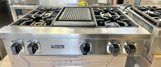 36 INCH Viking 7 Series VRT7364GSS GAS  Rangetop , Cast Iron Griddle * NEW Open Box * Stainless Steel