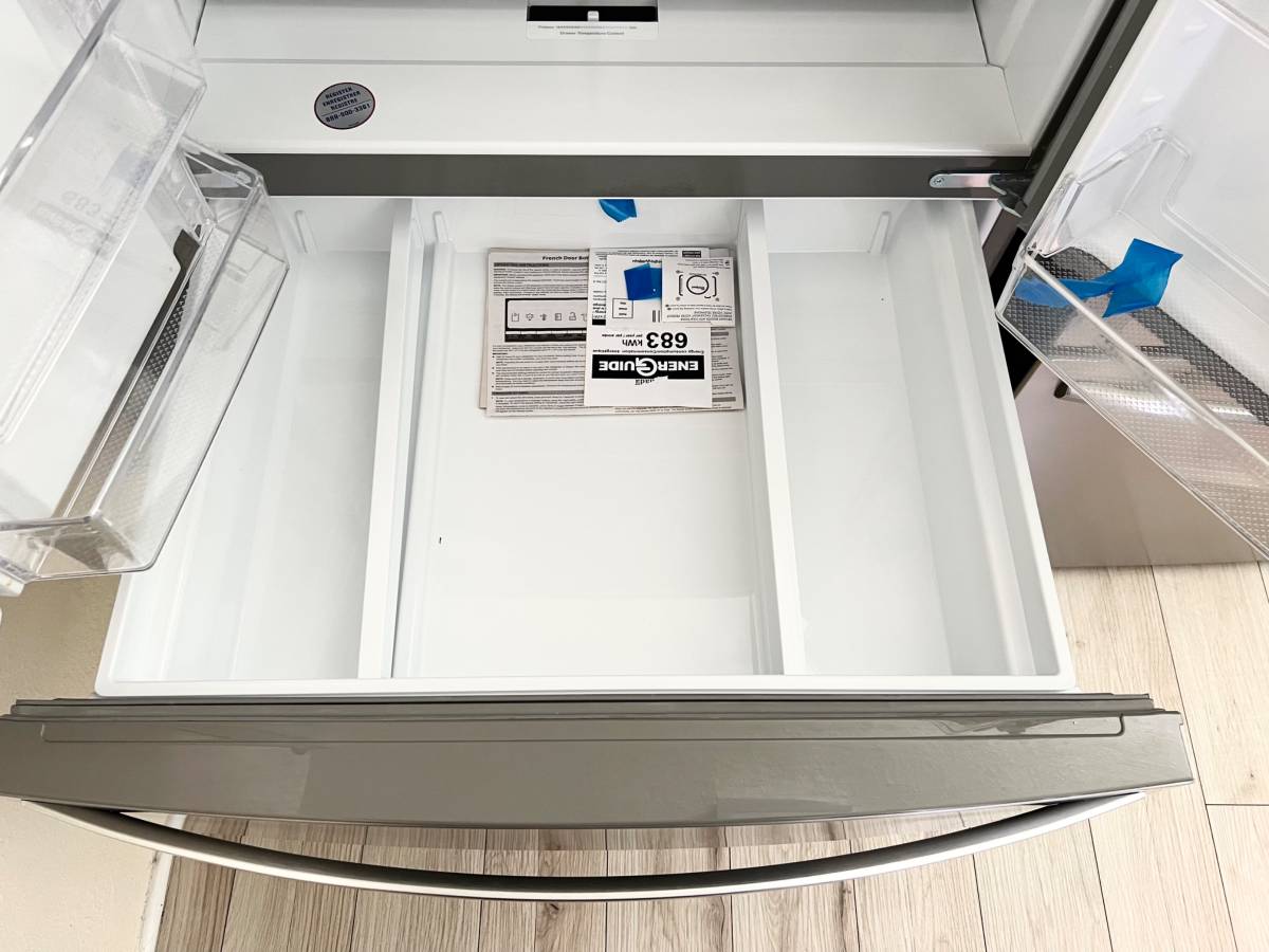 36 INCH Whirlpool WRMF3636RZ 4-Door French Door Refrigerator * NEW Open Box * 27.8 CU Ft , Gallon Door Bins, Crispers ,  Dual Ice Maker  PurePour Water Filter , PureAir Ultra II Air Filter , Energy Star Certified , Stainless Steel .