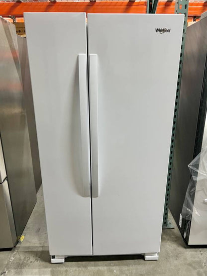 33 INCH Whirlpool WRS312SNHW Side by Side Refrigerator White * NEW *  Freestanding  21.72 Cu. Ft. , Adjustable Gallon Door Bins, LED Interior Lighting, Hidden Hinges, Frameless Glass Shelves,  Optional Icemaker, White .