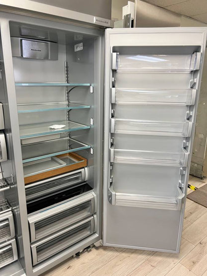 48 INCH KitchenAid KBSN708MPS Built In Side-by-Side Refrigerator NEW *  Open Box * 30 cu. ft.,  4 Shelves, Under-Shelf Prep Zone, FreshChill Drawer,  Extend Fresh Temp System, Auto Ice Maker,  Star-K , Stainless Steel Print Shield Finish