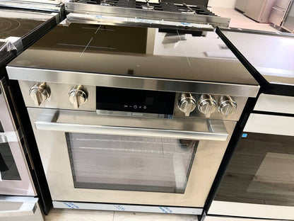 30 INCH Bosch 800 Series  HIIS8055U  30 Inch Freestanding Induction Range , 4 Elements , 10 Cooking Modes , Quiet Close Door Hinges , Convection Oven , Sabbath, Digital Display  Stainless Steel  New Open Box