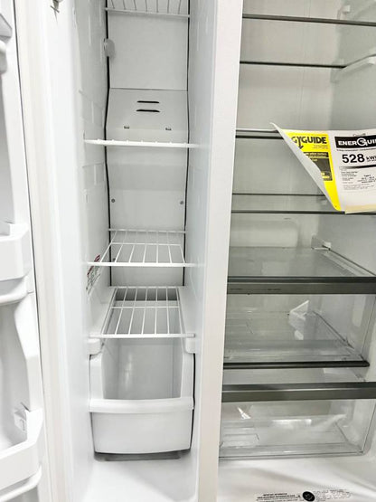 33 INCH Whirlpool WRS312SNHW Side by Side Refrigerator White * NEW *  Freestanding  21.72 Cu. Ft. , Adjustable Gallon Door Bins, LED Interior Lighting, Hidden Hinges, Frameless Glass Shelves,  Optional Icemaker, White .