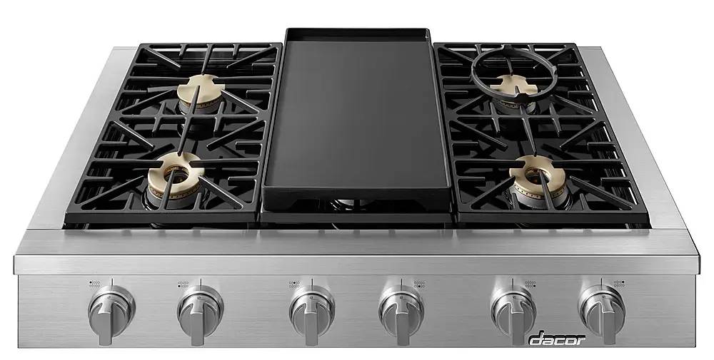 48 INCH Dacor  HRTP486SNG RangeTop with 6 Sealed Burners, Continuous Grates, Simmer Sear Burners, Perma-Flame, Illumina Knobs, Smart Flame, Griddle, New Open Box , Natural Gas