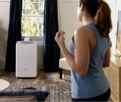 GE 450 Sq. Ft. 10,400 BTU Smart Portable Air Conditioner White * New Open Box * 3 in 1 Portable Air , Wi-Fi , Auto Evaporation , Remote Control , LED Controls , 24 Hr Timer , Continuous Fan , Window Installation Kit ,