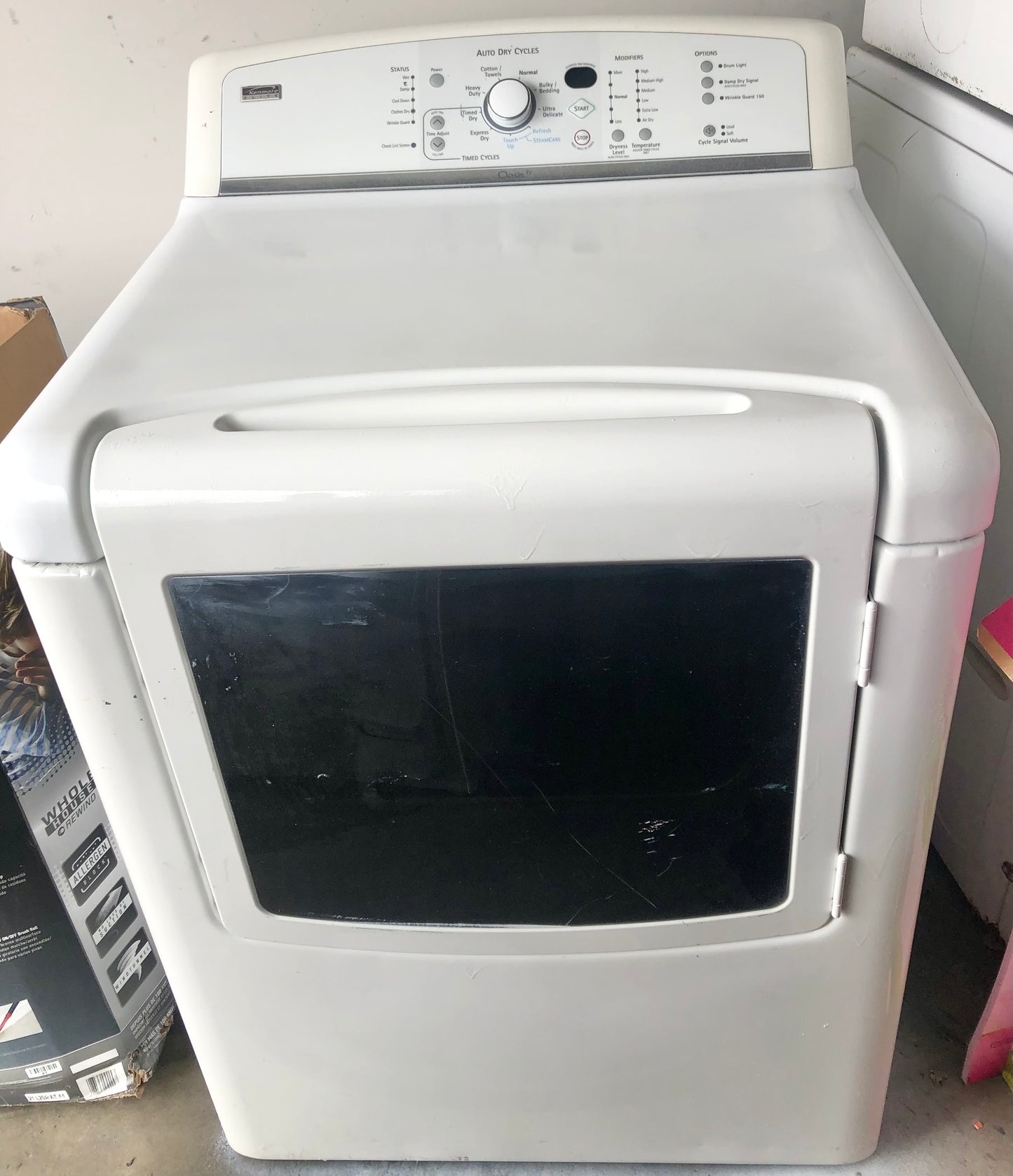 27 INCH Kenmore Elite Electric Front Load Dryer King Size Capacity , Used Condition , White