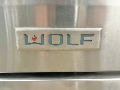 36 INCH WOLF  Professional Style Dual Fuel Gas Range 5.4 cu. ft. Dual Convection Oven, 6 Dual-Stacked Sealed Burners,Temperature Probe, Continuous Grates,  Natural Gas , Stainless Steel, Used Condition .