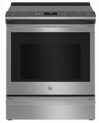 30 Inch GE Profile PSS93YP9FS Slide-In Electric Range New Open Box * 5.3 Cu Ft True Convection Oven , Storage Drawer ,  100 Warming Zone , Steam Clean , Wi-Fi ,  Adjustable Oven Racks ,  Fingerprint Resistant Stainless Steel .