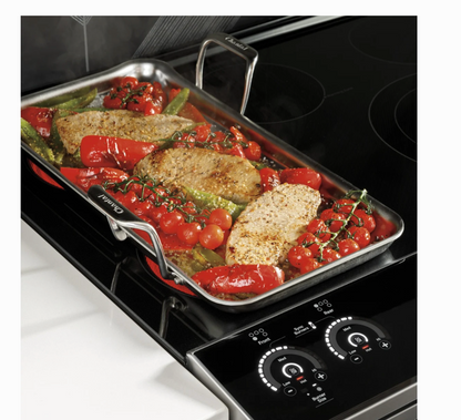 30 Inch GE Profile PSS93YP9FS Slide-In Electric Range New Open Box * 5.3 Cu Ft True Convection Oven , Storage Drawer ,  100 Warming Zone , Steam Clean , Wi-Fi ,  Adjustable Oven Racks ,  Fingerprint Resistant Stainless Steel .