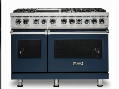 48 INCH Viking 5 Series  VDR5486GSB Freestanding Professional Dual Fuel Range 6 Sealed Burners, Double Oven, 7.3 Cu. Ft. Total Capacity, Self-Clean, Vari Simmer Sure Spark Ignition, Griddle Slate Blue, Natural Gas , New Open Box