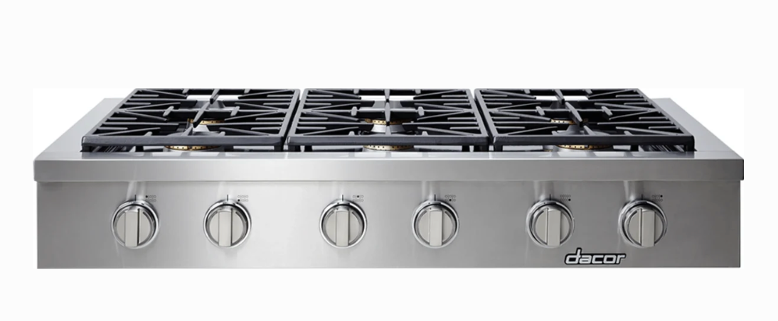 48 INCH Dacor  HRTP486SNG RangeTop with 6 Sealed Burners, Continuous Grates, Simmer Sear Burners, Perma-Flame, Illumina Knobs, Smart Flame, Griddle, New Open Box , Natural Gas
