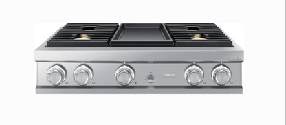 36 INCH Dacor Contemporary  DTT36M974LS  Gas Rangetop * New Open Box * 4 Sealed Burners, Continuous Grates, Auto Connected Hood, Simmer Sear Burners, Illumina Knobs, Electric Griddle , Stainless Steel, Natural Gas