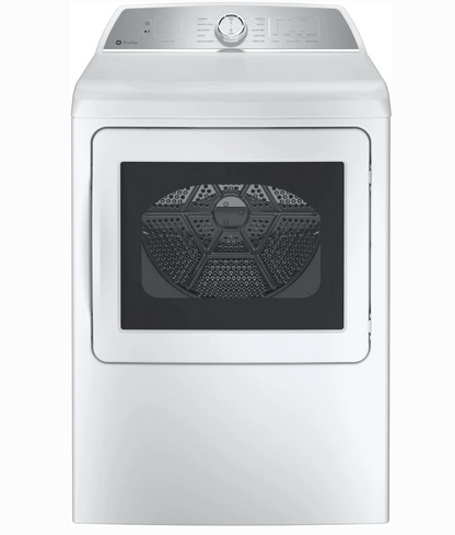 27 INCH GE Profile PTD60EBSRWS Electric Dryer 7.4 Cu. Ft. Sanitize Built-In WiFi Powered by SmartHQ, Washer Link, Sanitize Cycle, My Cycle, Quick Dry, Sensor Dry, Eco Dry, * New Open Box *  Energy Star, White .