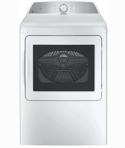 27 INCH GE Profile PTD60EBSRWS Electric Dryer 7.4 Cu. Ft. Sanitize Built-In WiFi Powered by SmartHQ, Washer Link, Sanitize Cycle, My Cycle, Quick Dry, Sensor Dry, Eco Dry, * New Open Box *  Energy Star, White .
