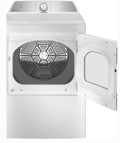 27 INCH GE Profile PTD60EBSRWS Electric Dryer 7.4 Cu. Ft. Sanitize Built-In WiFi Powered by SmartHQ, Washer Link, Sanitize Cycle, My Cycle, Quick Dry, Sensor Dry, Eco Dry, * New Open Box *  Energy Star, White .