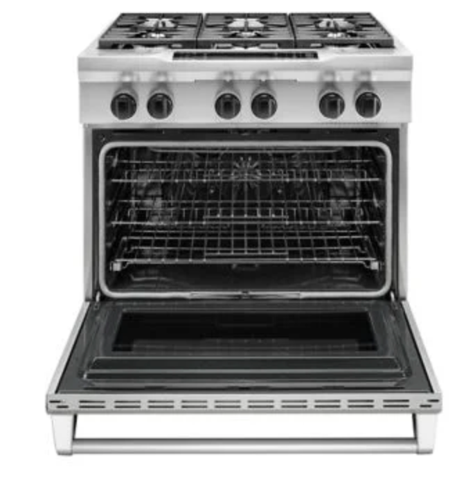 36 INCH Kitchenaid KDRS467VSS Dual Fuel Range * New Open Box * Stainless Steel , 6 Sealed Burners , Commercial Style , Continuous Grates , Hidden Bake Element, Proofing , Bread, Even Heat , 2 20k BTU Ultra Power Dual Flame Burners