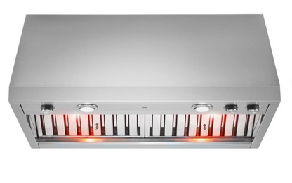 36 INCH JennAir JXW9036HP Wall Mount Range Hood * New Open Box * 4-Speed 600 CFM Blower , Knob Controls, Halogen Lighting, Dishwasher-Safe Stainless Steel Baffle Filters, Velocity Blower, Dual Lighting Levels, Warming Lamps , Stainless Steel .
