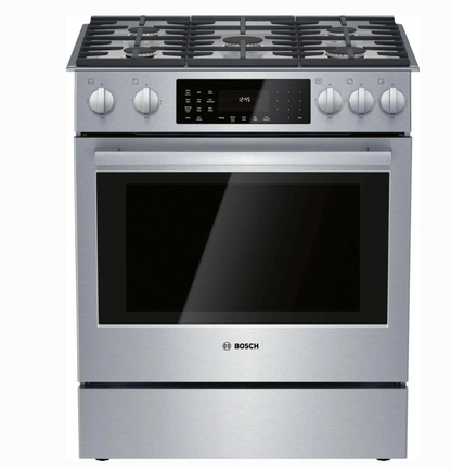 30 INCH Bosch 800 Series HDI8056U Slide-In Dual Fuel Range * New Open Box  * 5 Sealed Burners, 4.6 cu. ft. Oven, Touch Control, Warming Drawer,  Meat Probe, Self-Clean, Sabbath , Stainless Steel