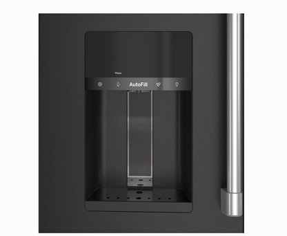 36 INCH GE Cafe CXE22DP3PD1  * New Open Box *. Counter Depth 4-Door French Door Smart Refrigerator  22.3 Cu. Ft. Hands-Free Autofill, Humidity Control System,  Convertible Drawer, Multiflow Air, Enhanced Shabbos,  Wi-Fi, ENERGY STAR Matte Black .