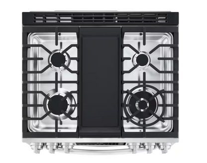 30 INCH LG LTGL6937F Slide-In Gas Range 5 Burners, Double Oven. * New Open Box ProBake Convection, Air Fry, EasyClean,  SmoothTouch Glass Controls, WideView Window, Wi-Fi Connectivity,  ThinQ Technology , UltraHeat Burner Print Proof Stainless Steel .